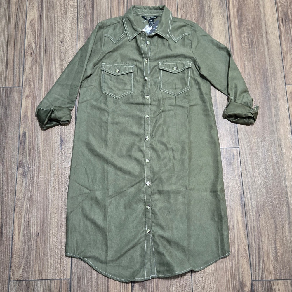 Millenium Womens Olive Green Western Shirt Dress Size M‎ NWT